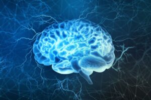Digital image of a brain against a dark background